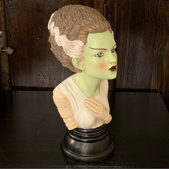 Bride of Frankenstein Bust Light Up Ceramic Halloween Decor Green Skin - Picture 11 of 15